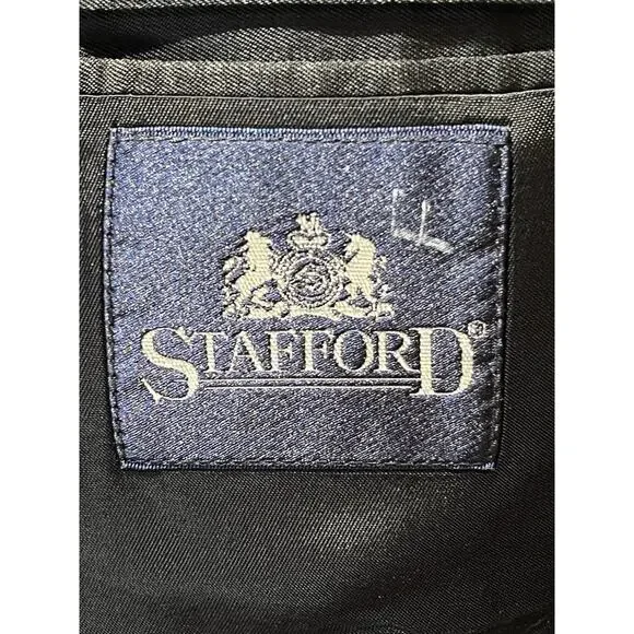 Vintage Stafford 42L Navy Blue Subtle Red Stripe Blazer Sport Jacket Denim Look